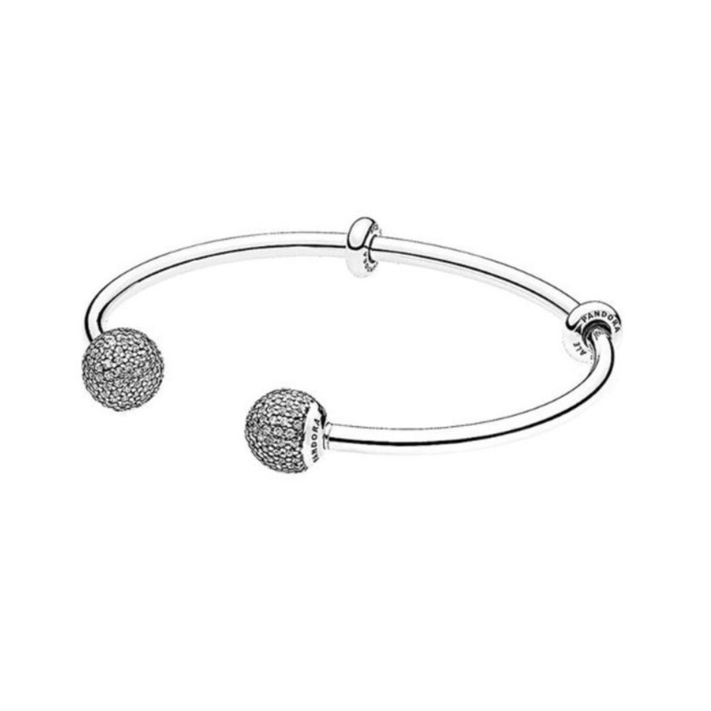 NWT Pandora Charm Carrier Moments Silver Pave Bangle Bracelet Size 1